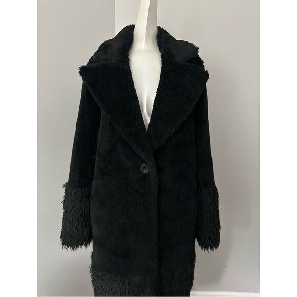 NWT Lita By Ciara Single Button Faux Fur Wool Blend Teddy Coat Black Medium - Picture 6 of 11